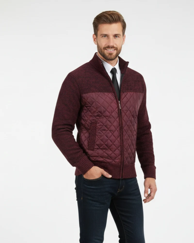 Adrian Cardigan Homme Zippé – Panneaux Matelassés & Maille Fine avec Col Montant – Image 6